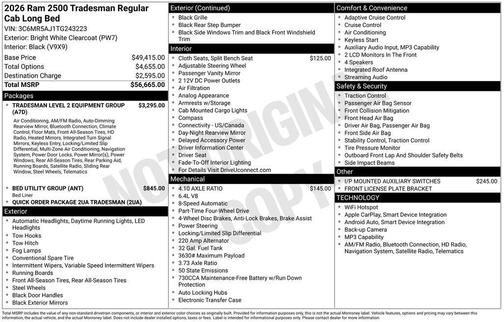 2026 RAM 2500 Tradesman Regular Cab 4x4 8' Box