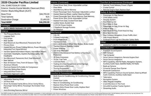 Granite Crystal Metallic Clearcoat 2020 Chrysler Pacifica Limited