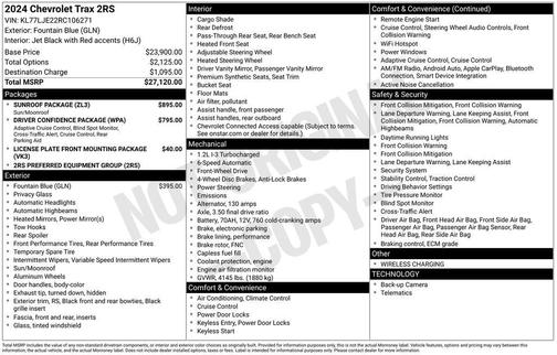 Fountain Blue 2024 Chevrolet Trax FWD 2RS