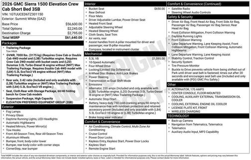 Summit White 2026 GMC Sierra 1500 Elevation