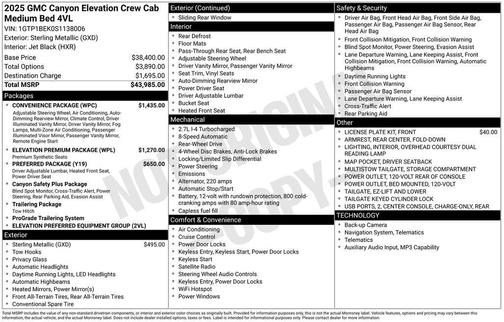 Sterling Metallic 2025 GMC Canyon Elevation