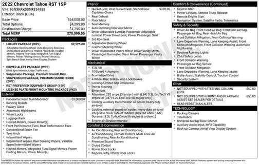 Black 2022 Chevrolet Tahoe 4WD RST
