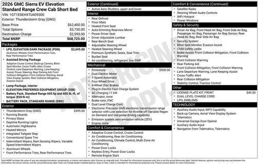 Thunderstorm Gray 2026 GMC Sierra EV Standard Range Elevation