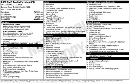 Ebony Twilight Metallic 2026 GMC Acadia Elevation AWD