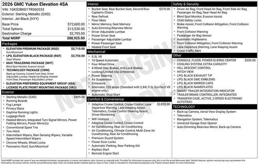 Sterling Metallic 2026 GMC Yukon 4WD Elevation