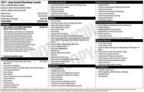 Dark Charcoal Pearlcoat 2011 Jeep Grand Cherokee Laredo