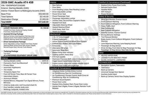 Sterling Metallic 2026 GMC Acadia AT4 AWD