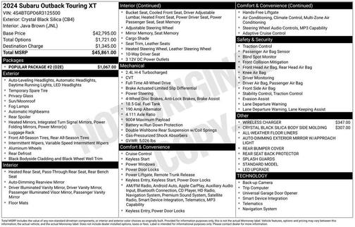 Crystal Black Silica 2024 Subaru Outback Touring XT