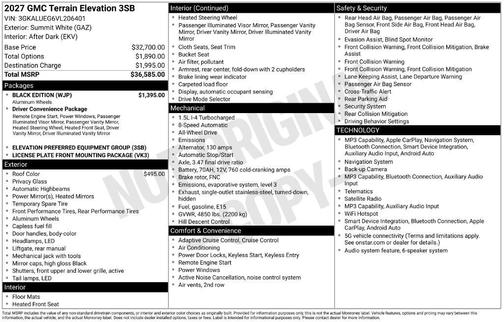 Summit White 2027 GMC Terrain Elevation, AWD