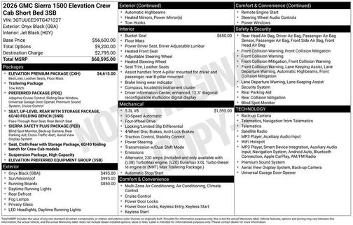 Onyx Black 2026 GMC Sierra 1500 Elevation
