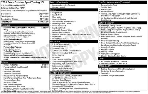 Brilliant Red 2026 Buick Envision Sport Touring AWD
