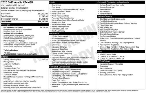 Sterling Metallic 2026 GMC Acadia AT4 AWD