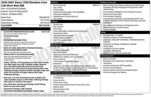 Summit White 2026 GMC Sierra 1500 Elevation