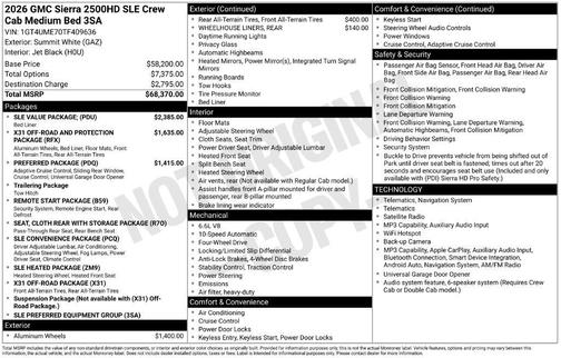 Summit White 2026 GMC Sierra 2500 SLE