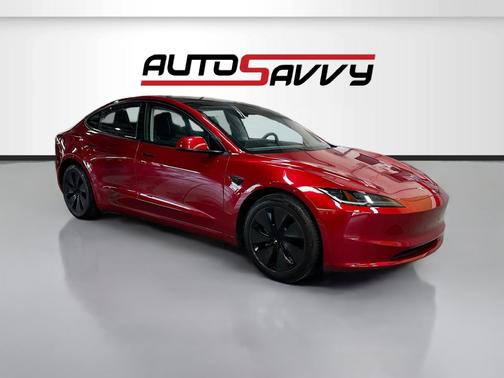 Red 2025 Tesla Model 3 Long Range AWD