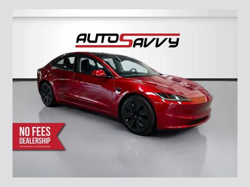 Red 2025 Tesla Model 3 Long Range