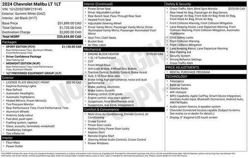 White 2024 Chevrolet Malibu 1LT