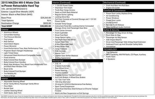 Liquid Silver Metallic 2015 Mazda MX-5 Miata Club