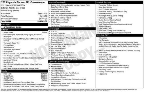 Atlantic Blue 2025 Hyundai TUCSON SEL Convenience