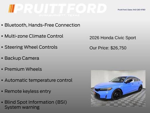 Boost Blue Pearl 2026 Honda Civic Sport