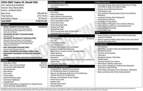 Onyx Black 2026 GMC Yukon XL Denali