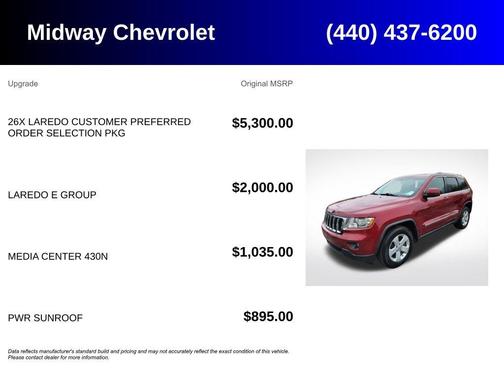 Deep Cherry Red Crystal Pearlcoat 2012 Jeep Grand Cherokee Laredo