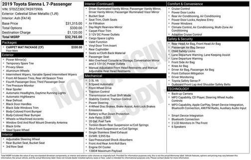 Celestial Silver Metallic 2019 Toyota Sienna L