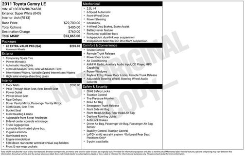 Super White 2011 Toyota Camry LE