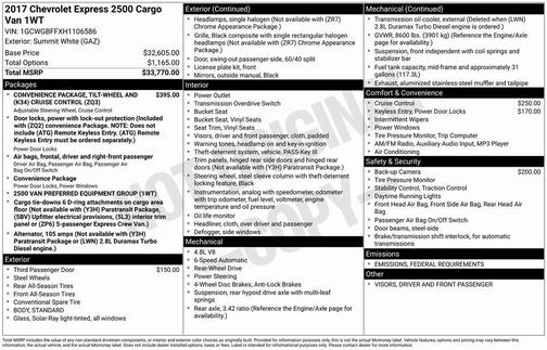2017 Chevrolet Express 2500 Work Van