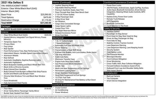 Clear White / Black Roof 2021 Kia Seltos S