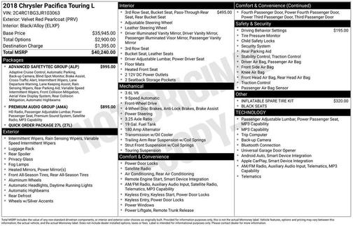 2018 Chrysler Pacifica Touring-L