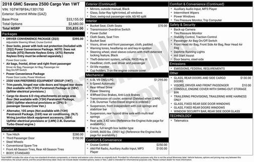 2018 GMC Savana 2500 Work Van