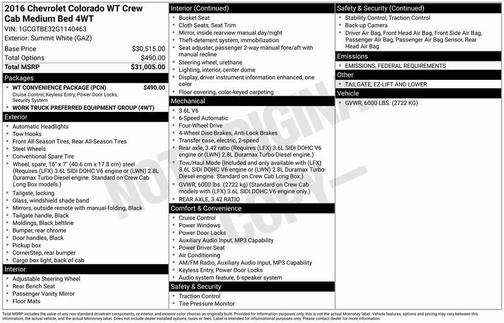 2016 Chevrolet Colorado WT