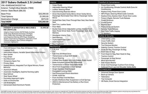 2017 Subaru Outback 2.5i Limited