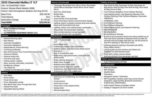 Mosaic Black Metallic 2025 Chevrolet Malibu LT