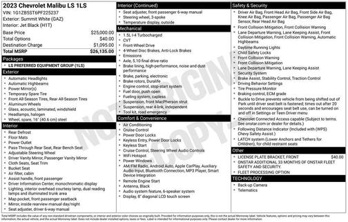 Summit White 2023 Chevrolet Malibu 1LS