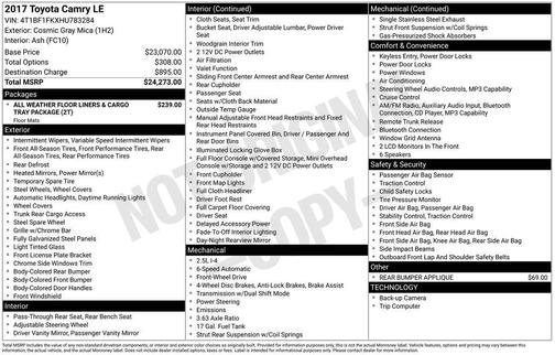 Cosmic Gray Mica 2017 Toyota Camry LE