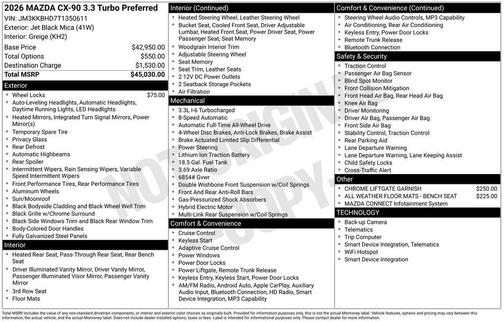 Jet Black Mica 2026 Mazda CX-90 3.3 Turbo Preferred