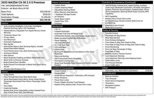 Jet Black Mica 2025 Mazda CX-30 2.5 S Premium Package