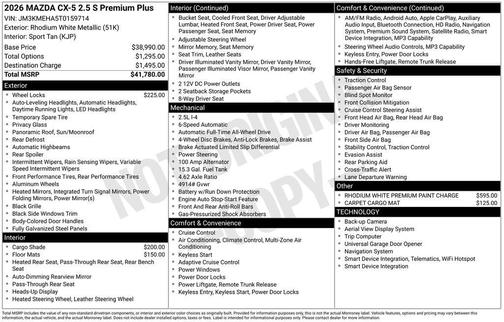 Rhodium White Metallic 2026 Mazda CX-5 2.5 S Premium Plus Package