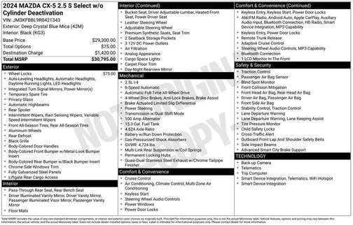 Deep Crystal Blue Mica 2024 Mazda CX-5 2.5 S Select Package