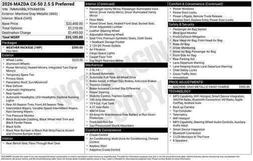 Machine Gray Metallic 2026 Mazda CX-50 2.5 S Preferred Package