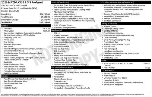 Soul Red Crystal Metallic 2026 Mazda CX-5 2.5 S Preferred Package