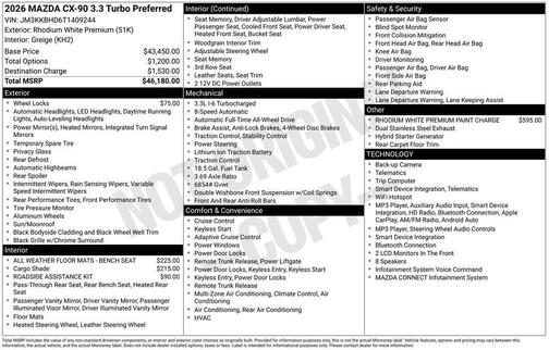Rhodium White Premium 2026 Mazda CX-90 3.3 Turbo Preferred