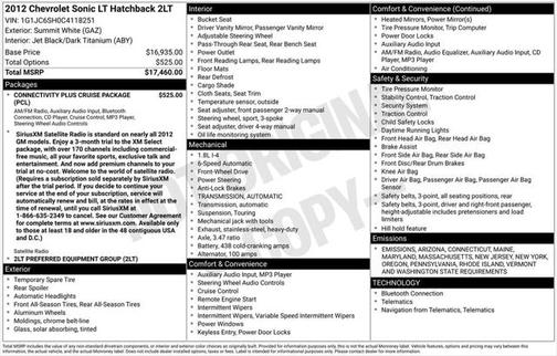 2012 Chevrolet Sonic 2LT