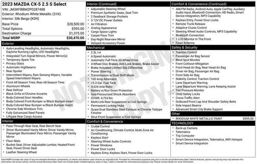 Rhodium White Metallic 2023 Mazda CX-5 2.5 S Select Package