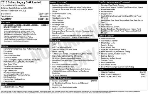 2016 Subaru Legacy Limited