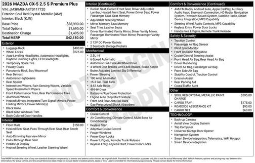 Soul Red Crystal Metallic 2026 Mazda CX-5 2.5 S Premium Plus Package