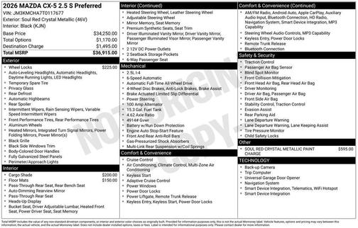 Soul Red Crystal Metallic 2026 Mazda CX-5 2.5 S Preferred Package
