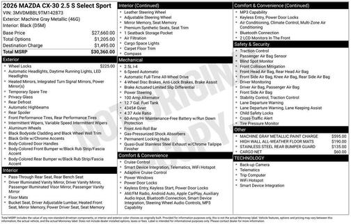 Machine Gray Metallic 2026 Mazda CX-30 2.5 S Select Sport